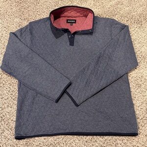 BONOBOS Mens Large Reversible Quilted Pullover Sweatshirt Blue Snap Neck Cotton